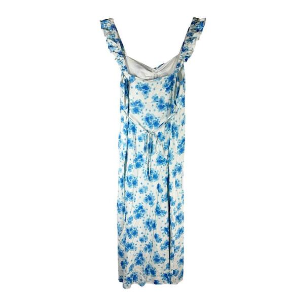 Rixo Cecile Blue Victoria Floral Midi Sun Dress Size US 10 Large Linen Blend - Picture 3 of 13
